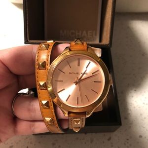 MK camel studded bracelet watch
